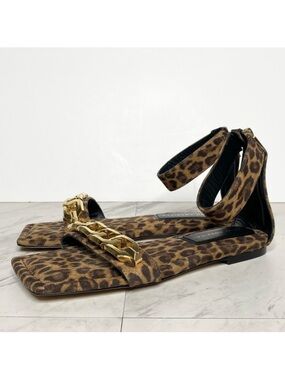 Good American Square Toe Ankle Strap Leopard Sandal 7.5